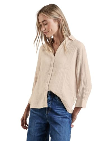 STREET ONE Damen A344955 Musselin-Bluse, Smooth Sand beige, 46 im Sale